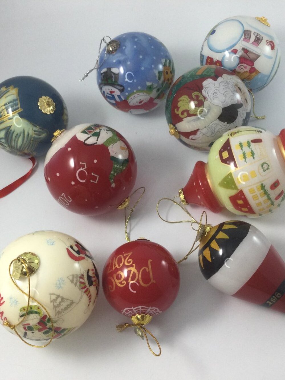 Pier 1 Hand Blown Painted Glass Ornaments Christmas Misc Years Lot of 9 READ